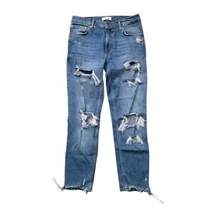 Zara High Rise Ripped Jeans Women 4 Blue Denim Casual